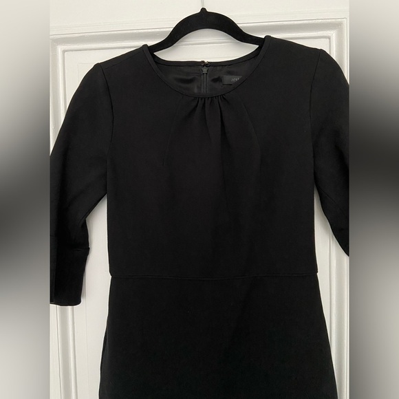 J. Crew Black 3/4 Bell Sleeves w/ Knee Length Skirt Sheath Formal Lined Dress 2 - Picture 3 of 9